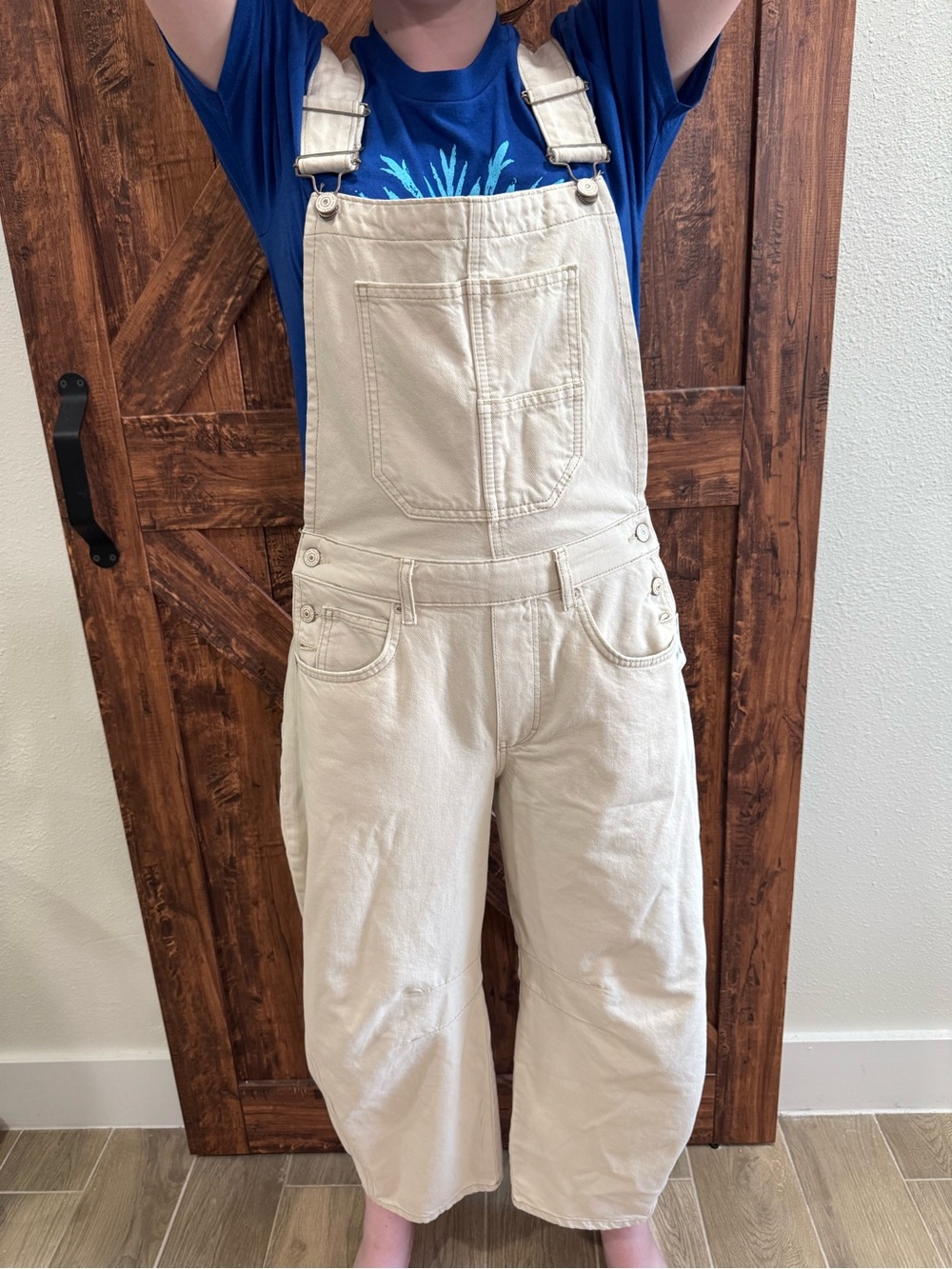Free People Cream Cotton Overalls Jumpsuit